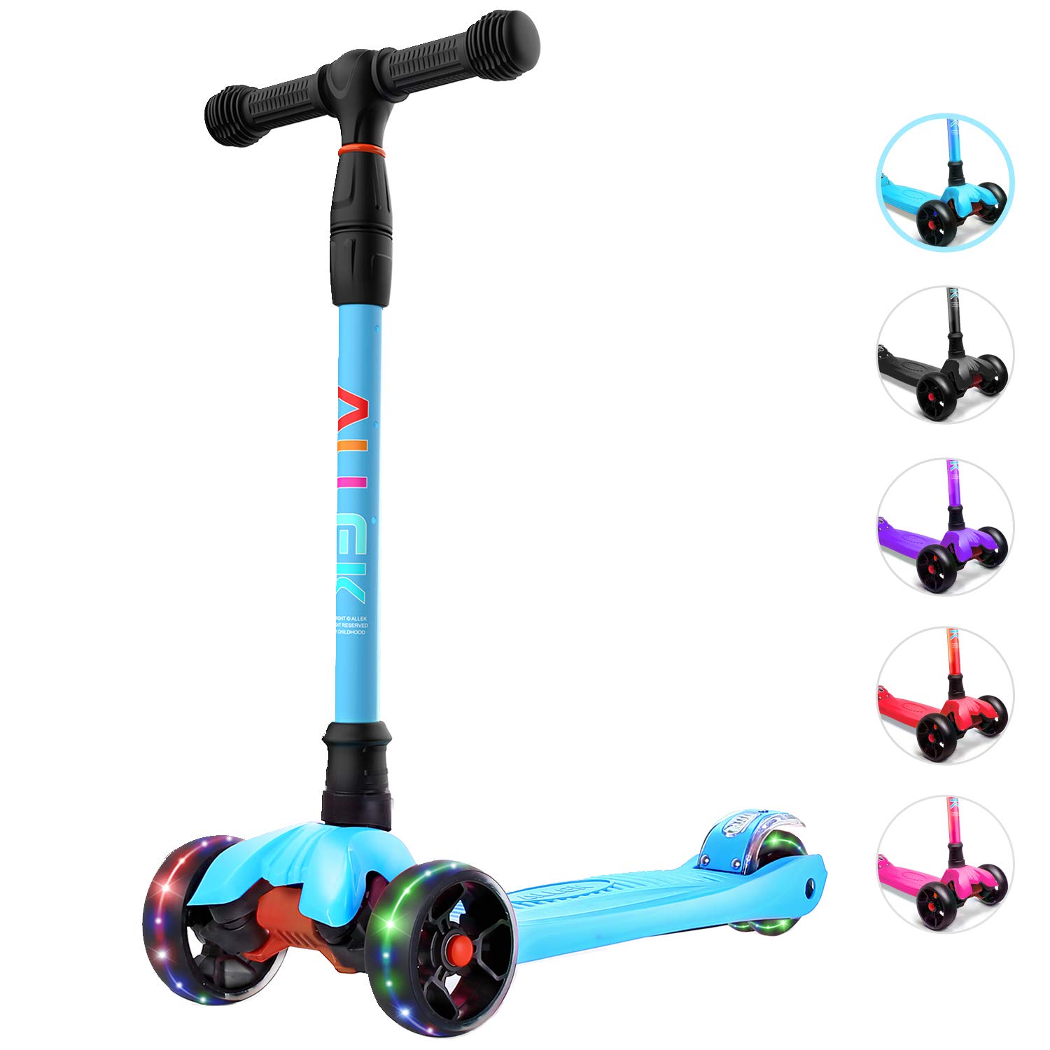 Allek Kick Scooter B02, Lean 'N Glide Scooter with Extra Wide PU Light-Up Wheels and 4 Adjustable Heights for Children from 3-12yrs