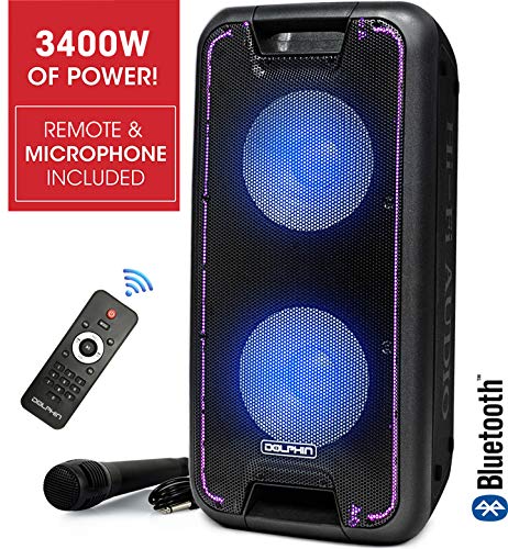 Dolphin SP-210RBT Portable Bluetooth Party Speaker on Wheels with Lights, 10