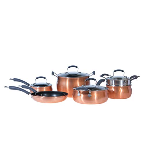 Epicurious Cookware Collection- Dishwasher Safe Oven Safe, Nonstick Aluminum 11 Piece Copper Cookware Set