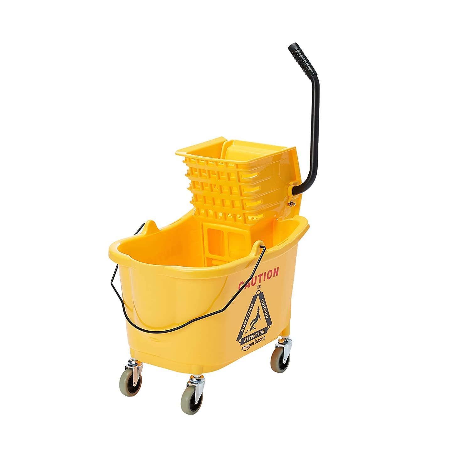 Amazon Basics Basics Side Press Wringer Combo Commercial Rectangular Mop Bucket on Wheels, 35-Quart, Yellow