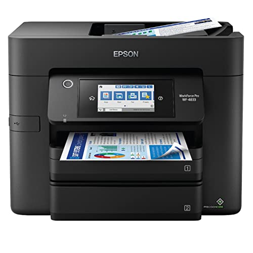 Epson Workforce Pro WF 4833 Wireless All-in-One Color Inkjet Printer - Print Scan Copy Fax - 25 ppm, 4800x2400 dpi, 4.3