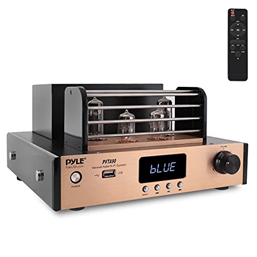 Pyle Bluetooth Tube Amplifier Stereo Receiver - 1000W Home Audio Desktop Stereo Vacuum Hi-Fi Power Amplifier Receiver w/ 4 Vacuum Tubes, USB/CD/DVD Input, Optical/Coaxial, Subwoofer Output -  PVTA90
