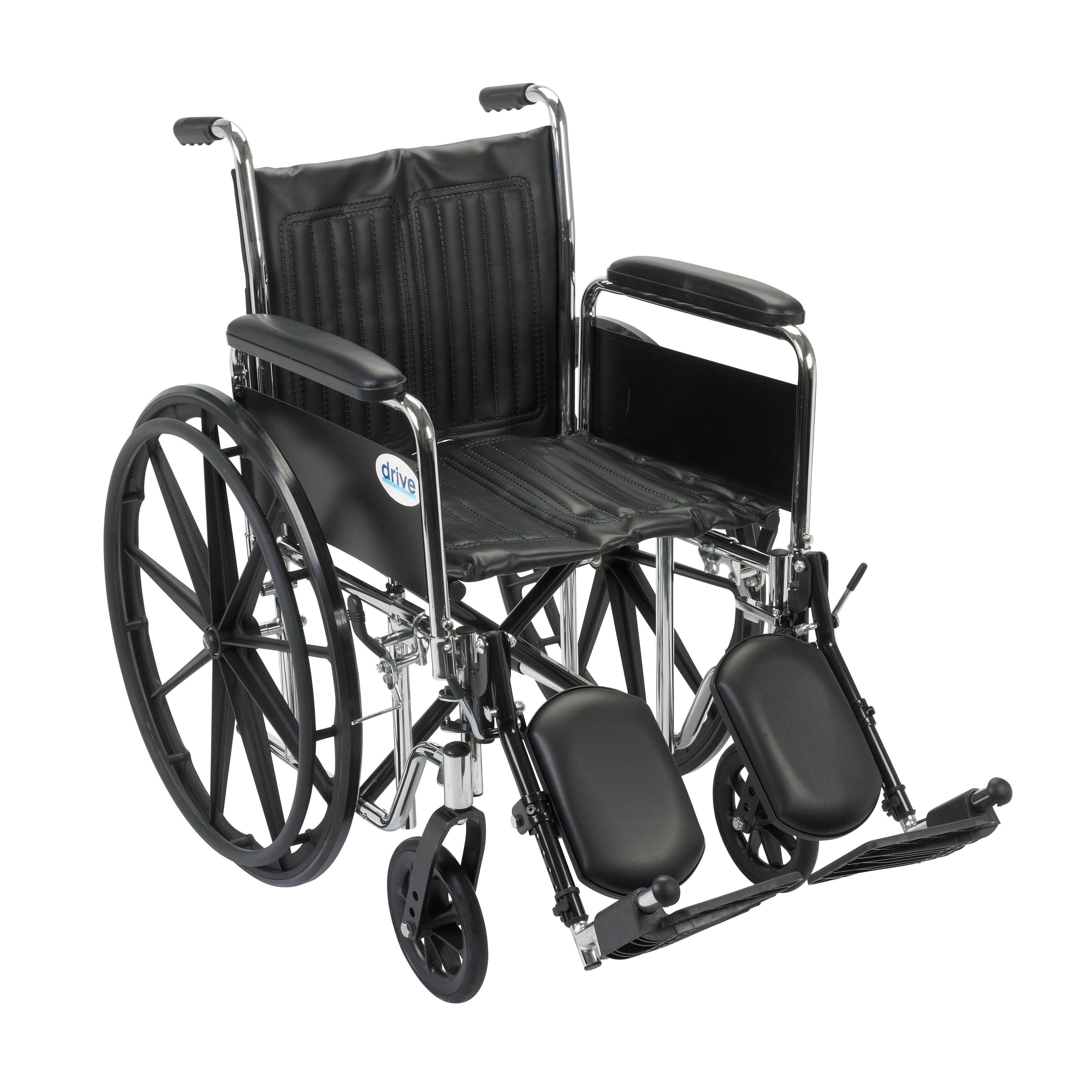 Drive Medical Chrome Sport Wheelchair with Various Arm Styles and Front Rigging Options, Black and Chrome, 18