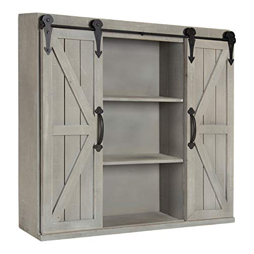 Kate and Laurel Cates Decorative Wall Storage Cabinet with Two Sliding Barn Doors, Rustic White