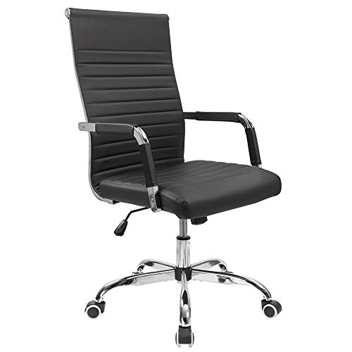 Furmax Ribbed Office Desk Chair Mid-Back PU Leather Exe...