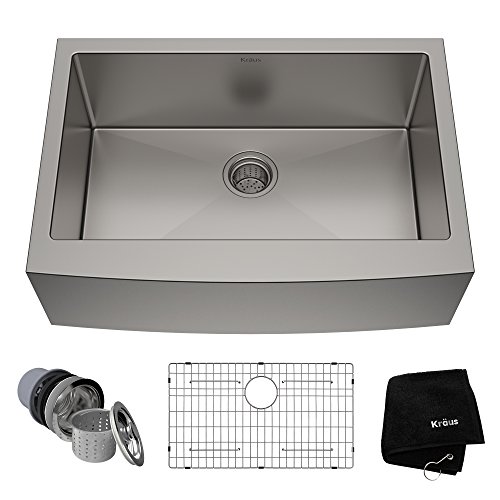 Kraus KHF200-30 Standart PRO Kitchen Stainless Steel Sink, 30 Inch Round Apron Single Bowl