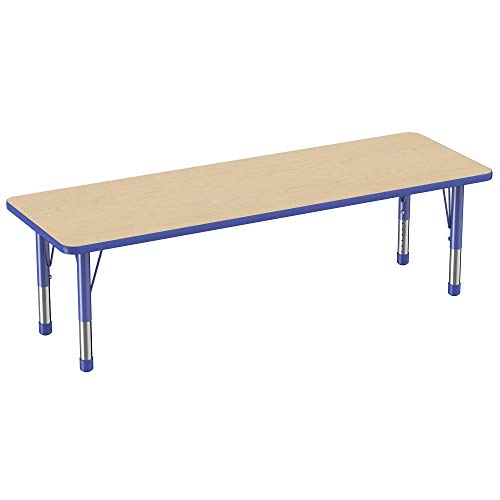 Factory Direct Partners FDP Rectangle Activity School and Classroom Kids Table (24 x 72 inch), Toddler Legs, Adjustable Table Height 15-24 inches - Maple Top and Blue Edge