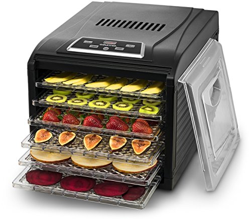 Gourmia GFD1650 Premium Electric Food Dehydrator Machine - Digital Timer and Temperature Control - 6 Drying Trays - Perfect for Beef Jerky, Herbs, Fruit Leather - BPA Free - Black