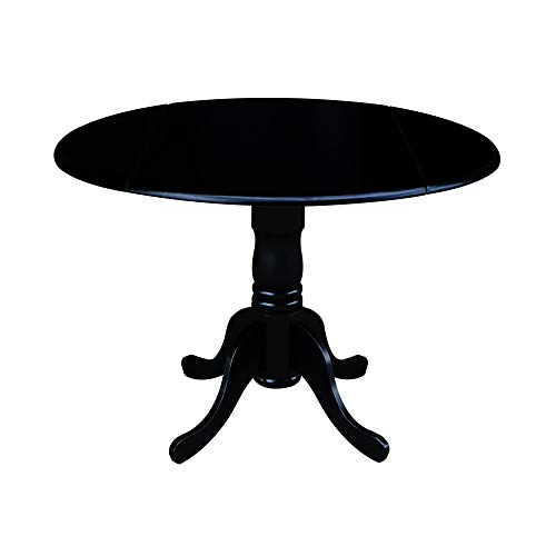 International Concepts 42-Inch Round Dual Drop Leaf Ped Table, Black