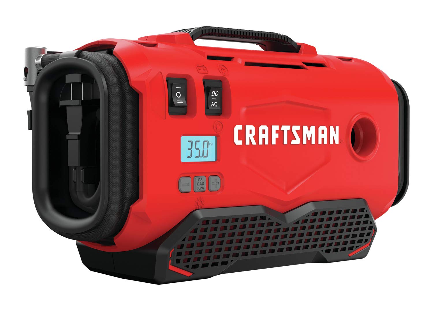 Craftsman V20 Tire Inflator, Compact and Portable, Automatic Shut Off, Digital PSI Gauge, Bare Tool Only (CMCE520B), Red