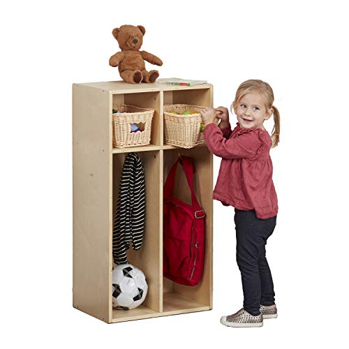 ECR4Kids Birch Wood Streamline Sectioned Kids or Toddler Coat Locker with or without Bench