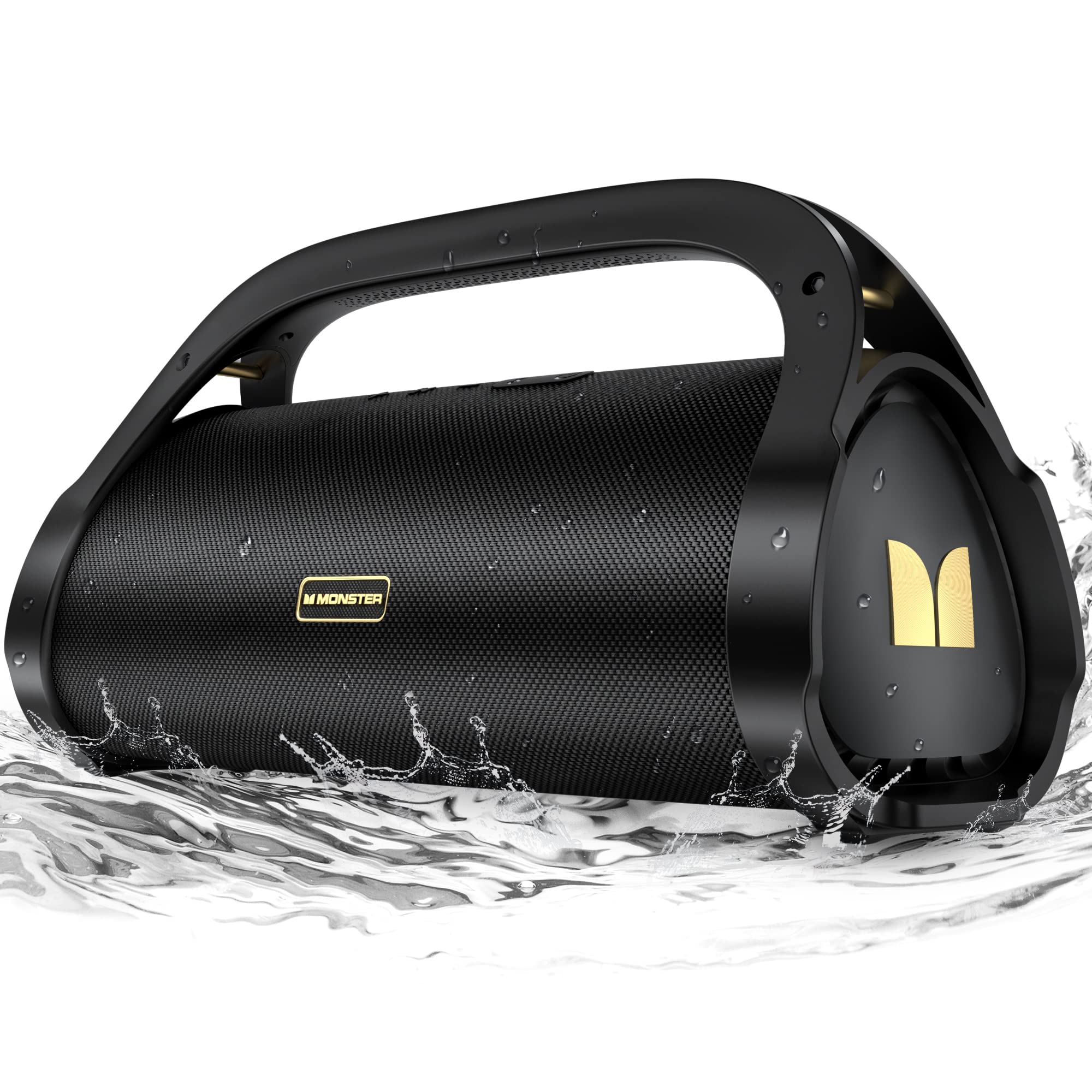 MONSTER Adventurer Max Portable Bluetooth Speaker, IPX7 Waterproof Wireless Speaker with Subwoofer Rich Bass, 100W Stereo Loud Sound Speaker with 24H Playtime for Outdoor Party, Pool Beach, Gold