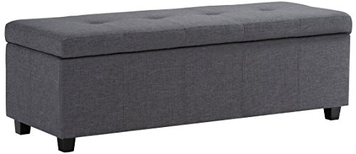 SIMPLIHOME Castleford 48 inch Wide Rectangle Lift Top Storage Ottoman in Upholstered Slate Grey Tufted Linen Look Fabric with Large Storage Space for the Living Room, Entryway, Bedroom, Contemporary