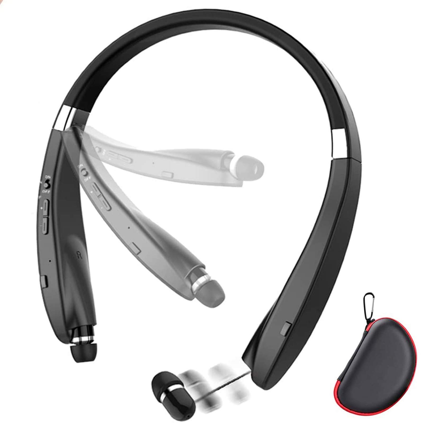 BEARTWO Foldable Bluetooth Headset,  Lightweight Retractable Bluetooth Headphones for Sports&Exercise, Noise Cancelling Stereo Neckband Wireless Headset (with carry case)