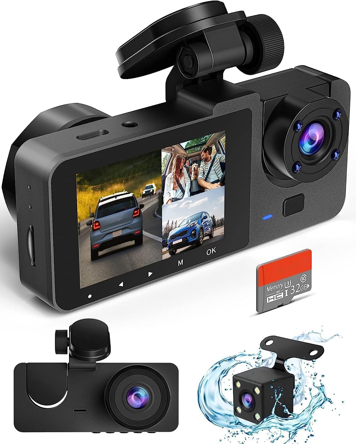 Azacvb Dash Camera for Cars,4K Full UHD Car Camera Front Rear with Free 32GB SD Card,Built-in Super Night Vision,2.0'' IPS Screen,170°Wide Angle,WDR, 24H Parking Mode, Loop Recording