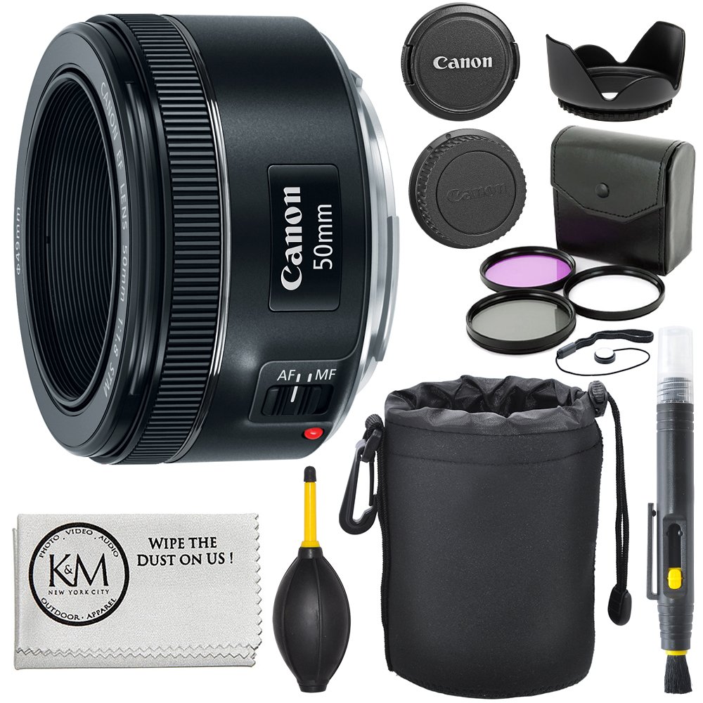 Canon EF 50mm f/1.8 STM Lens + 3pc Filter Kit + Lens Pe...