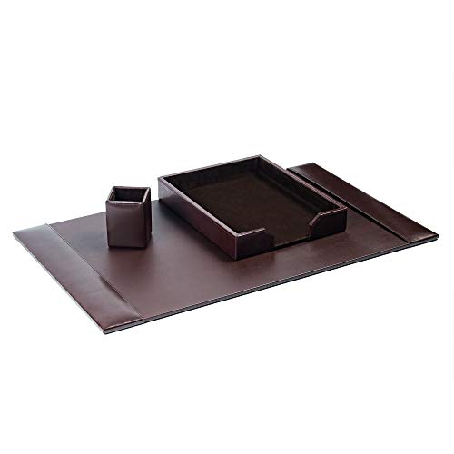 Dacasso Desk Accessory Set, 3-piece Genuine Brown Leath...