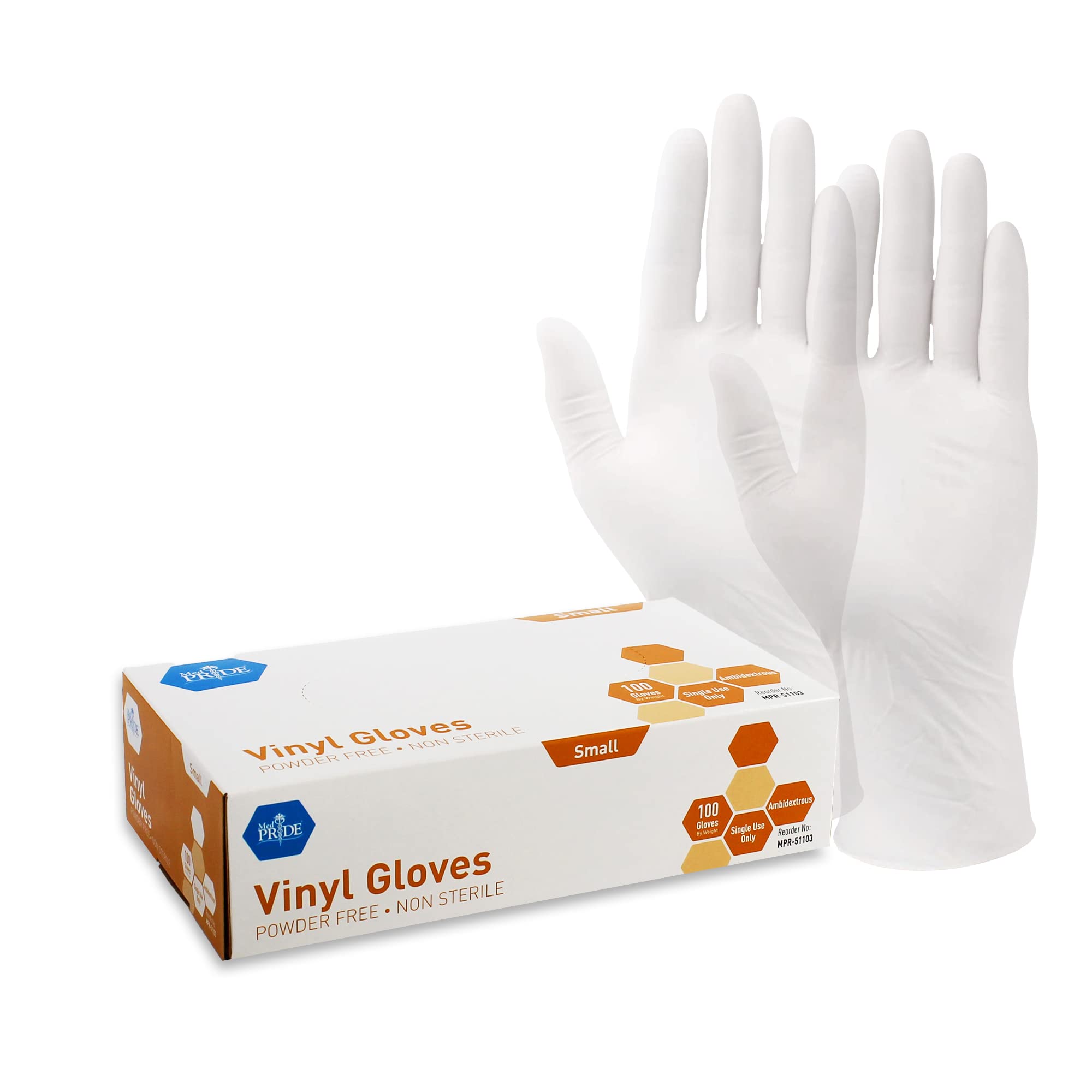 MED PRIDE Vinyl Gloves| X-Large Box of 100| 4.3 mil Thick, Powder-Free, Non-Sterile, Heavy Duty Disposable Gloves| Professional Grade for Healthcare, Medical, Food Handling, and More