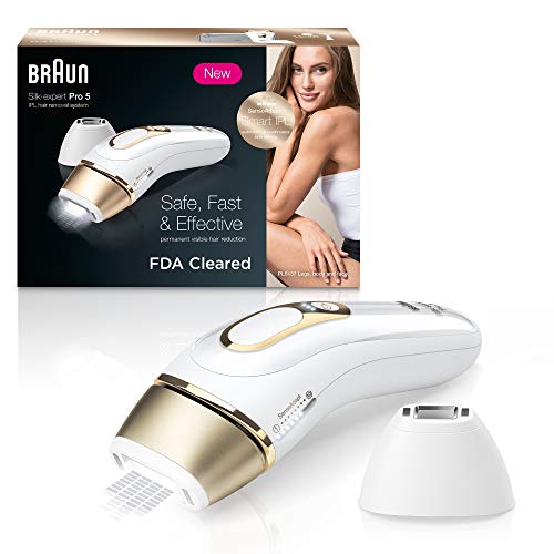 Braun  IPL Hair Removal for Women, Silk Expert Pro 5 PL5137 with Venus Swirl Razor, FDA Cleared, Permanent Reduction in Hair Regrowth for Body & Face, Corded, White/Gold