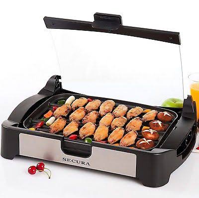 Secura GR-1503XL 1700W Electric Reversible 2 in 1 Grill Griddle w/ Glass Lid Indoor Outdoor