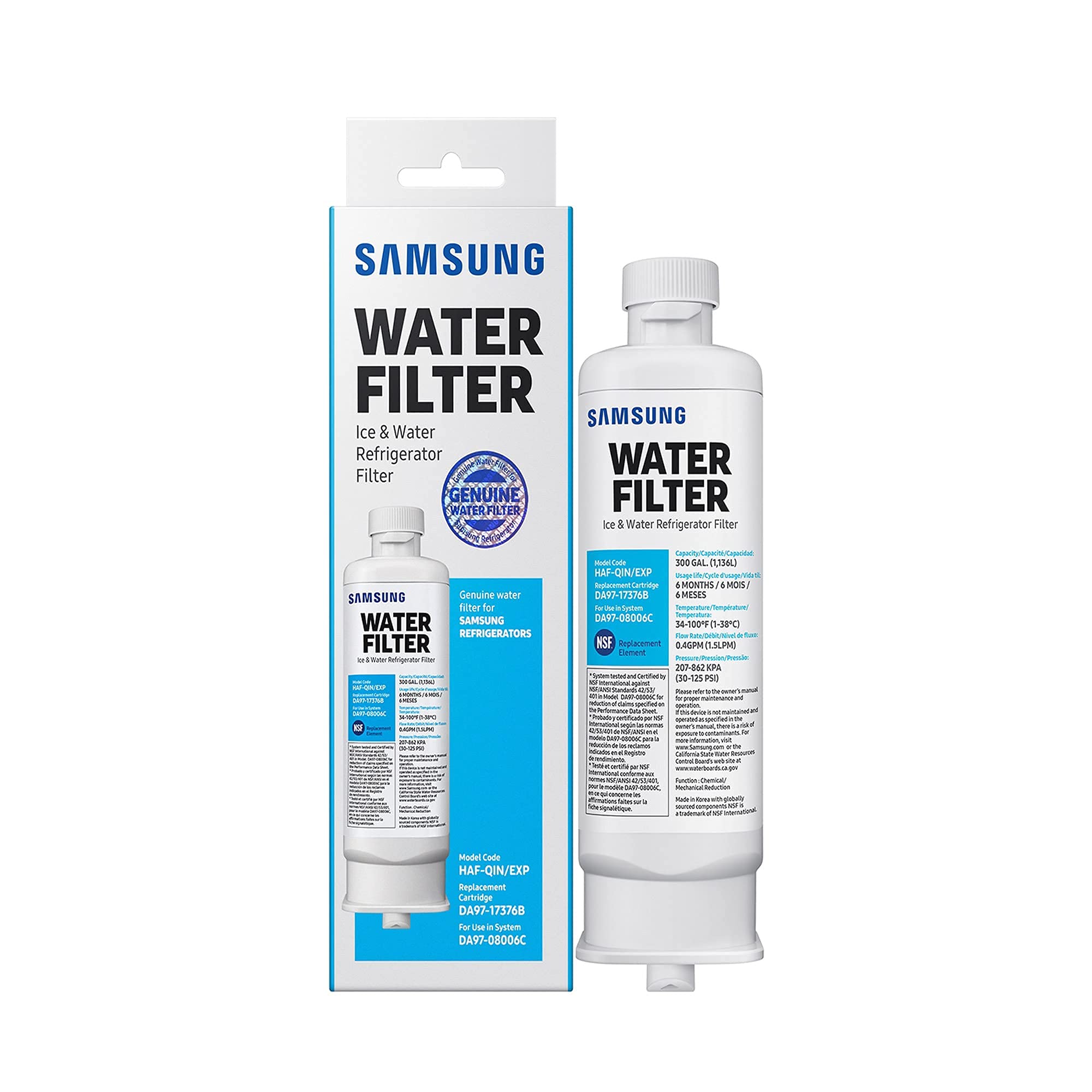 Samsung Genuine Filter for Refrigerator Water and Ice, Carbon Block Filtration for Clean, Clear Drinking Water