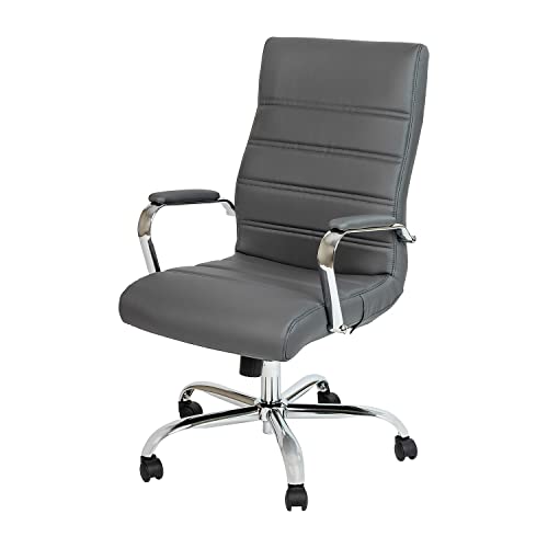 Flash Furniture High Back Desk Chair - Gray LeatherSoft Executive Swivel Office Chair with Chrome Frame - Swivel Arm Chair