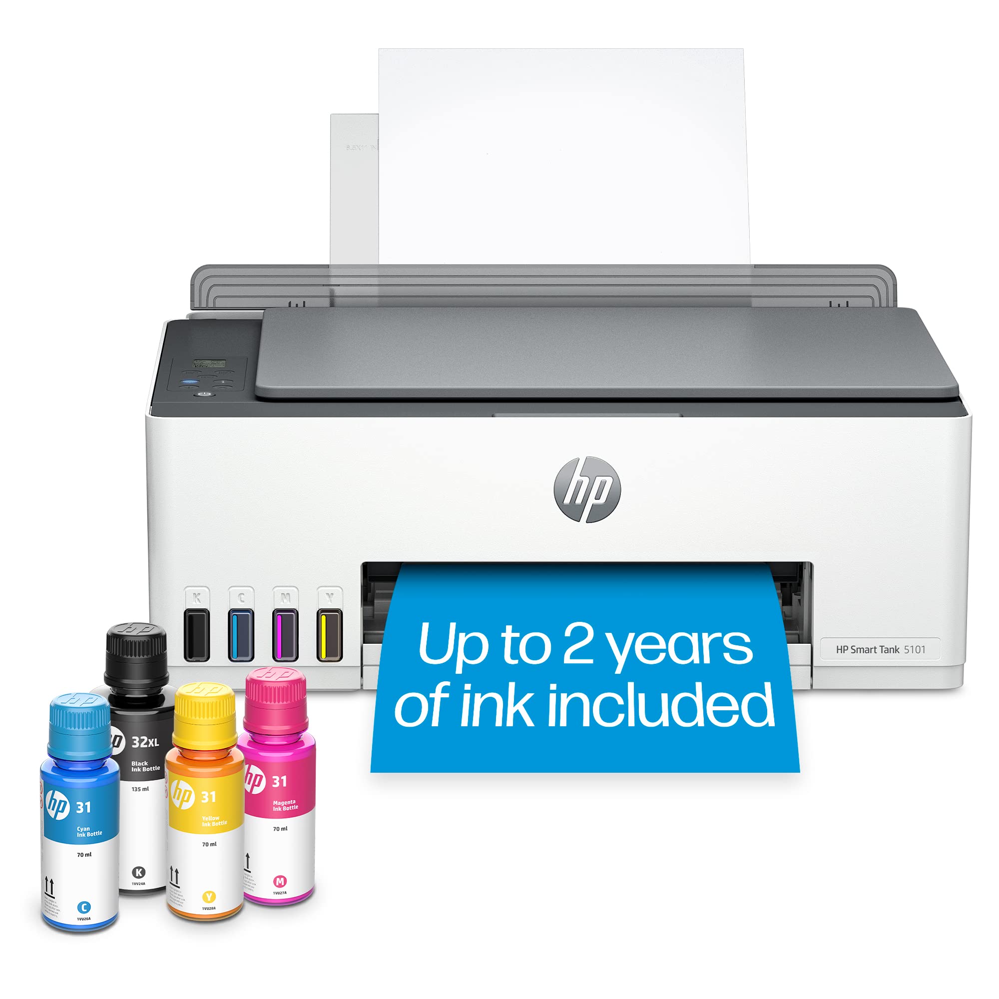 HP Smart-Tank 5101 Wireless All-in-One Ink-Tank Printer with up to 2 Years of Ink Included (1F3Y0A),White