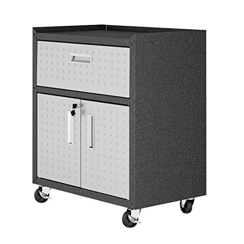 Manhattan Comfort Fortress Collection Modern Designed Mobile Storage Garage Cabinet Great For Tools and Supplies, Stainless Steel