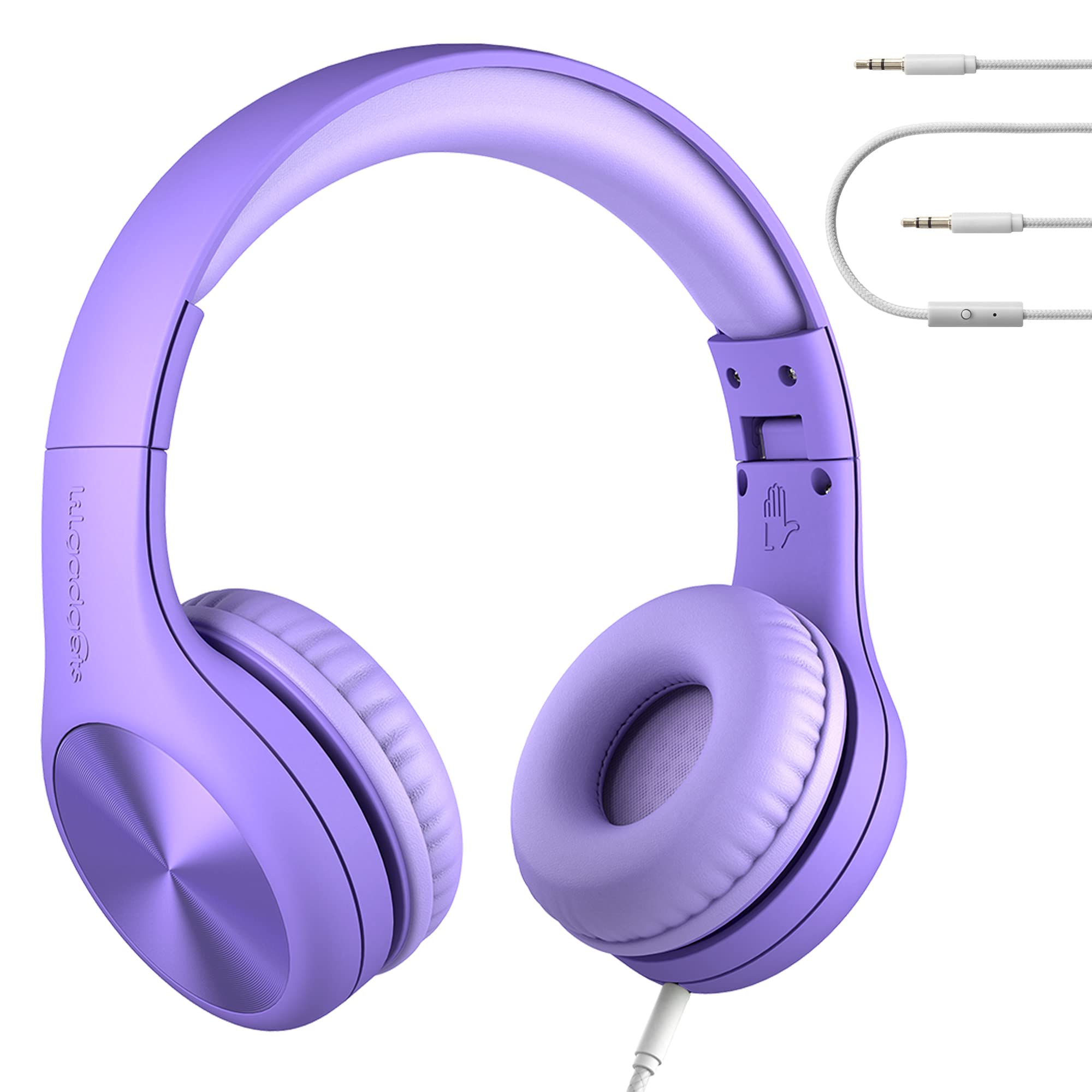 LilGadgets Connect+ Pro Wired Kids Headphones - Designed with Kids' Comfort in Mind, Child-Friendly Foldable Over-Ear Headset with in-line Microphone, Perfect for Toddlers in School, Purple