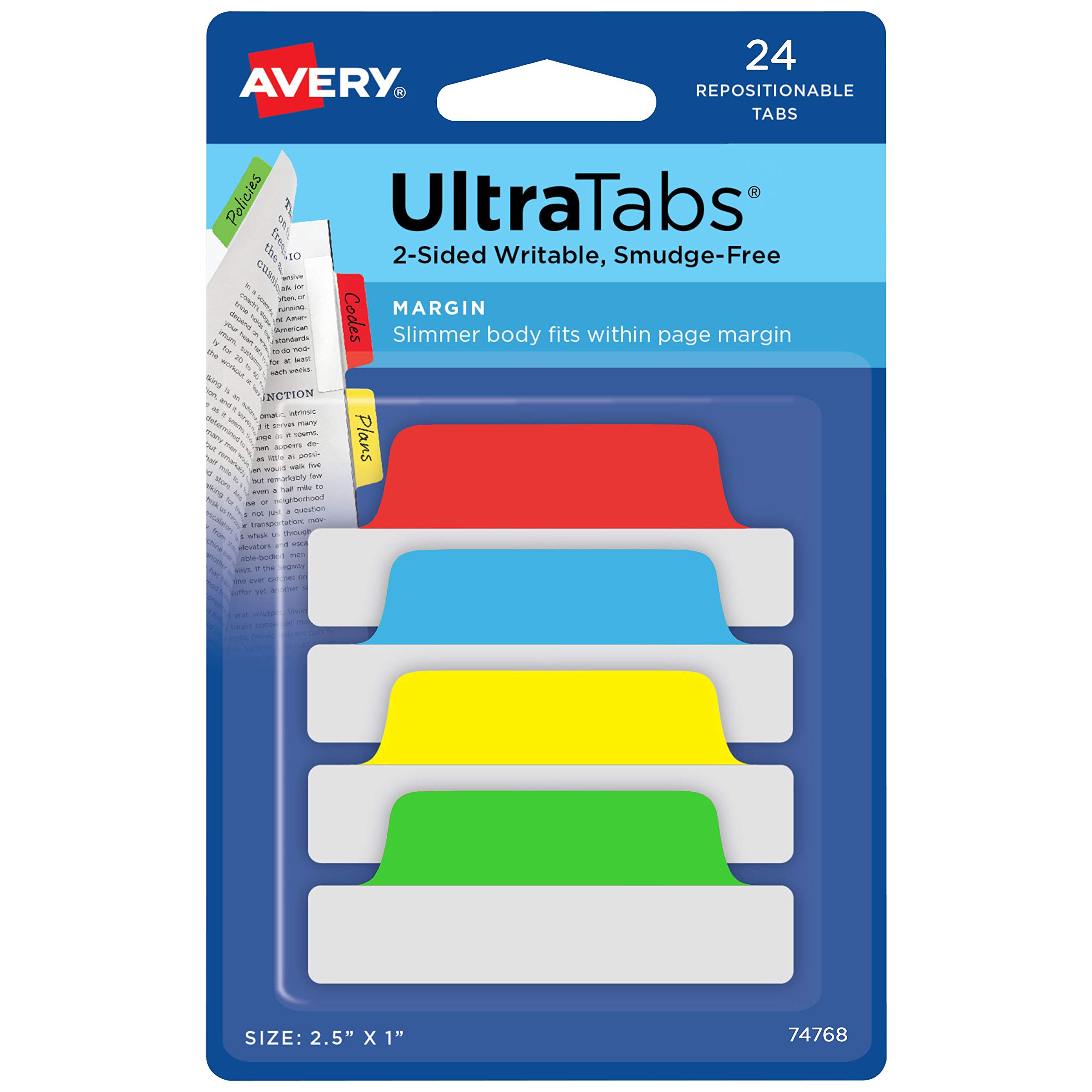 Avery Margin Ultra Side Writable Assorted Colors 24 Rep...