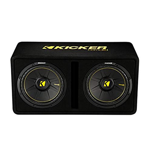 Kicker 44DCWC122 CompC Dual 12-Inch 1200 Watt Single 2 Ohm Terminal Vented Loaded Compact Vented Loaded Subwoofer Enclosure for Trunks or SUV, Black