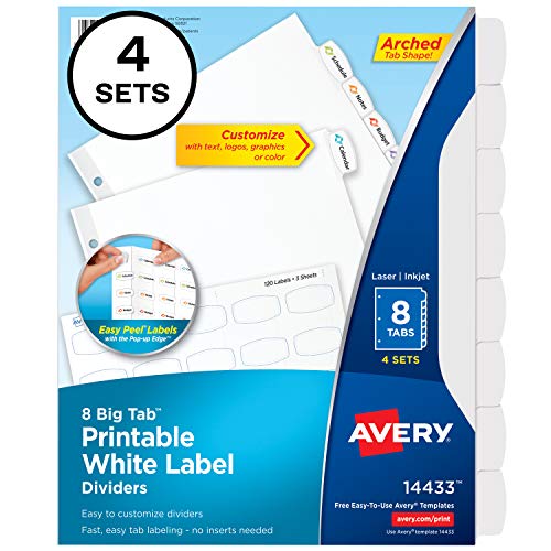Avery Big Tab Printable White Label Dividers with Easy ...
