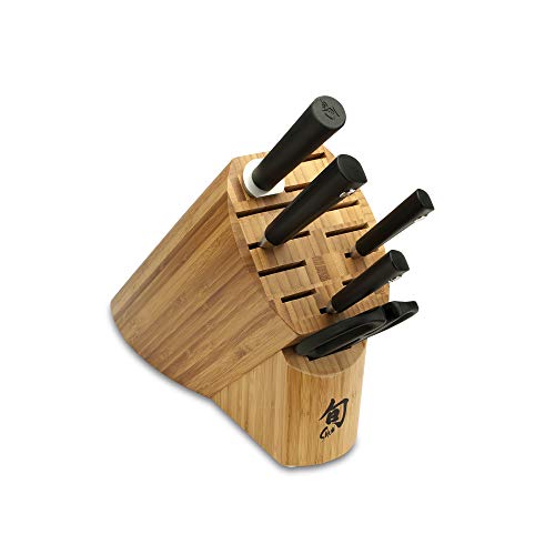 Shun Sora 6-Piece Block Set Including 3.5-Inch Paring Knife, 6-Inch Utility Knife, 8-Inch Chef?s Knife, Herb Shears, Combination Honing Steel and 11-Slot Bamboo Block; Stainless Steel Knife Set