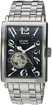 First SBF Holding Inc. Gevril Avenue of Americas Intravedre Mens Open Heart Swiss Automatic Rectangle Stainless Steel Bracelet Watch, (Model: 5071B)