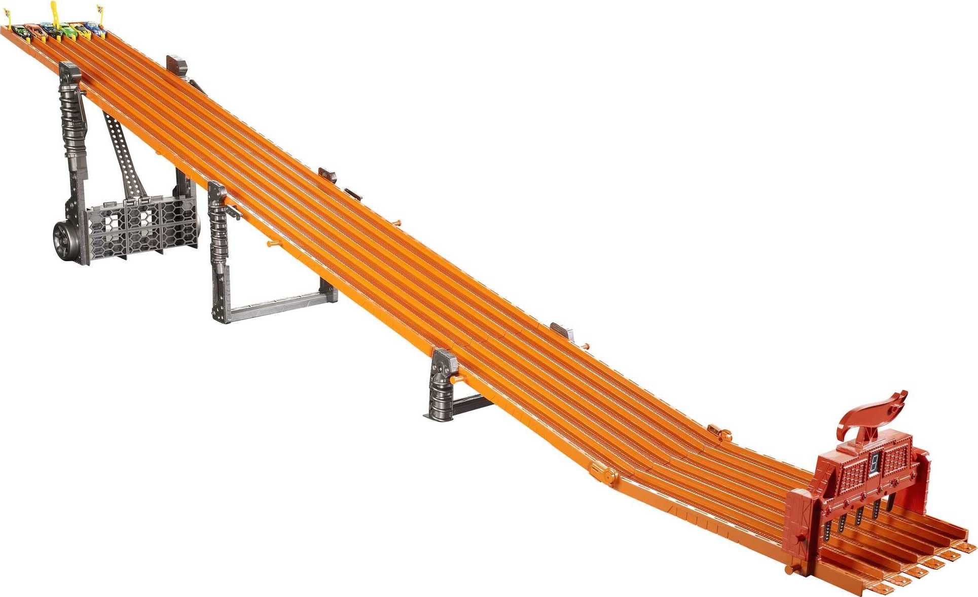 Hot Wheels Toy Car Track Set Super 6-Lane Raceway, 8ft Track that Folds Up for Storage with 6 1:64 Scale Cars