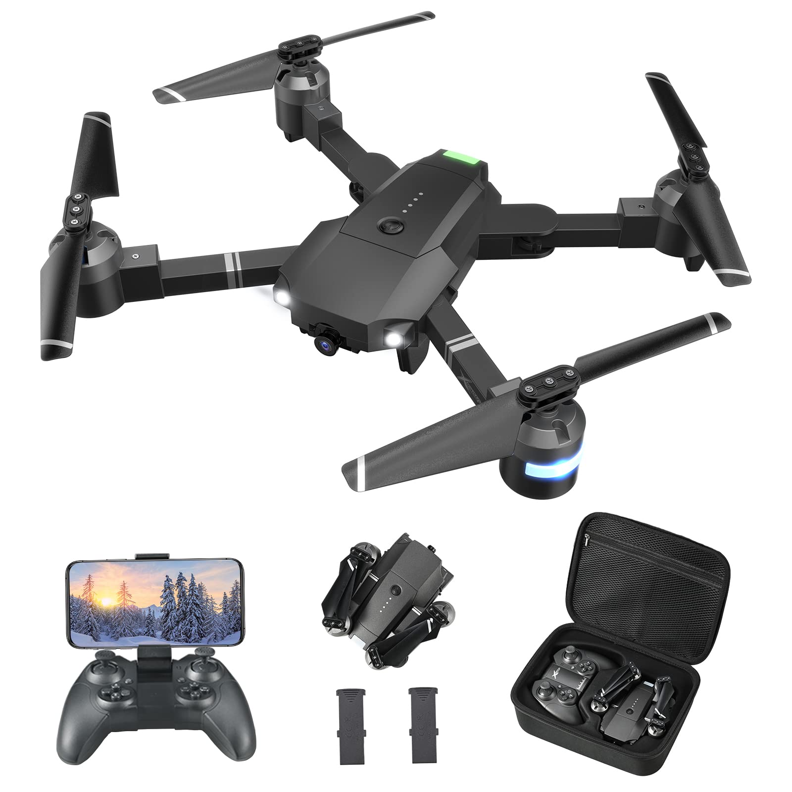 ATTOP Drones with Camera for Adults - 1080P FPV Drones with Carrying Case, Long Distance Quadcopter Equipped w/2 batteries, One key Return/Emergency Stop,  Drones for Adults/Beginners, Christmas Gift