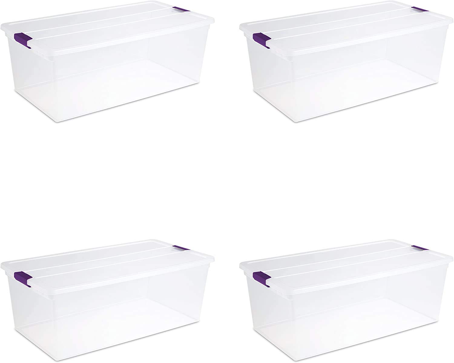 Sterilite 110 Qt ClearView Latch Storage Box, Stackable Bin with Latching Lid, Plastic Container Organize Clothes in Closet, Clear Base, Lid, 1-Pack