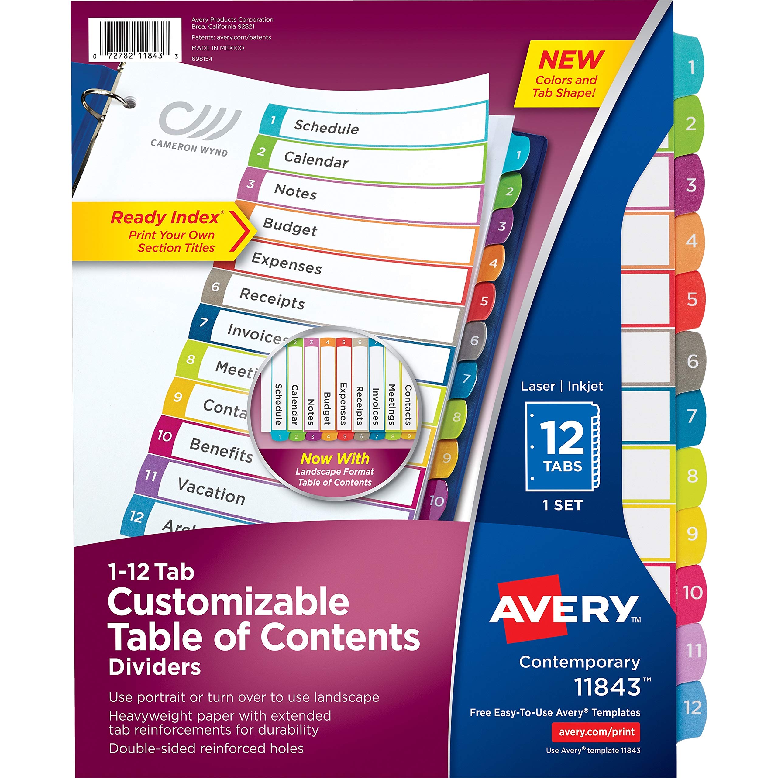 Avery 12 Tab Dividers for Customizable Table of Content...