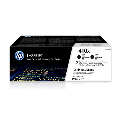 HP 410X, CF410XD, 2 Toner Cartridges, Works with  Color LaserJet Pro M452 Series, M377dw, MFP 477 Series, Black, High Yield