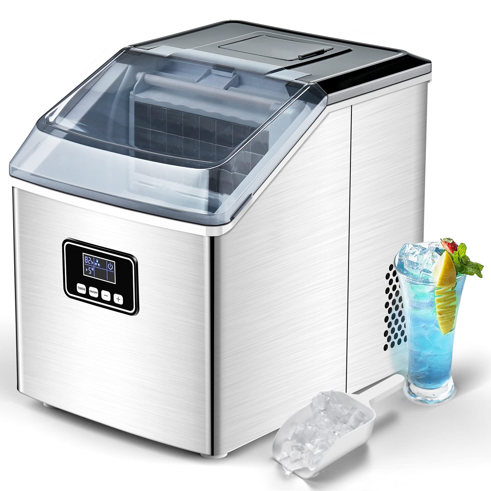  FREE VILLAGE Ice Maker Countertop - 40Lbs/24H Auto Self-Cleaning, 24 Ice Cubes in 13 Mins, Portable Ice Maker Machine, Compact Ice Maker with Ice Scoop & Basket, Ideal for Home Use/Party/Camping, Silver...