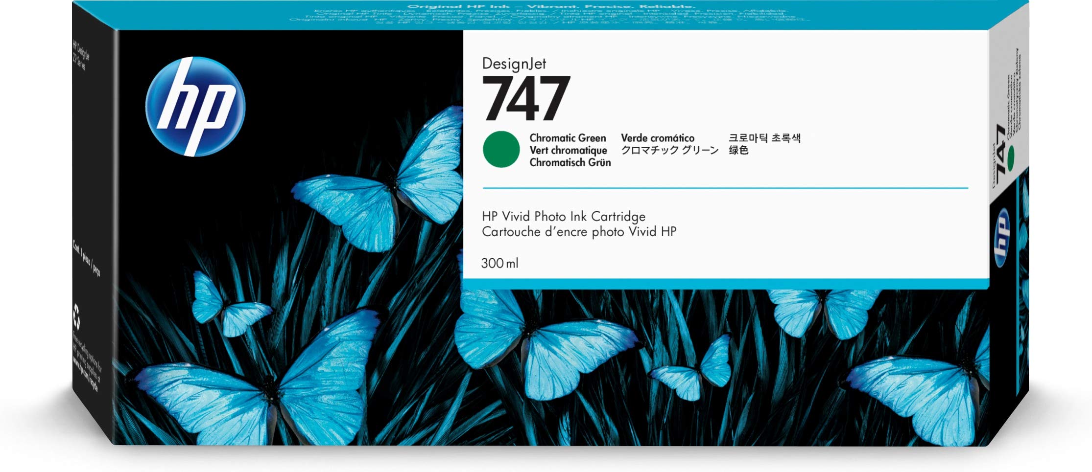 HP 747 Chromatic Green 300-ml Genuine Ink Cartridge (P2...