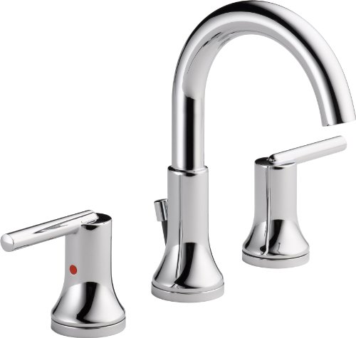 Delta Faucet Trinsic Widespread Bathroom Faucet Chrome, Bathroom Faucet 3 Hole, Diamond Seal Technology, Metal Drain Assembly, Chrome 3559-MPU-DST