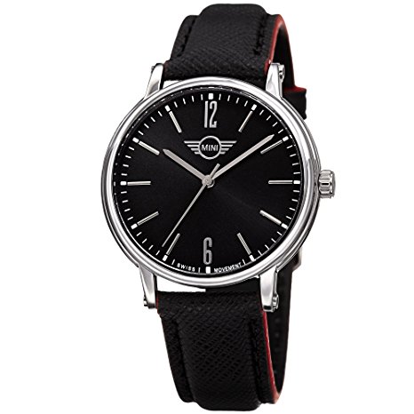 MINI Men's 160608 Swiss Quartz Black Genuine Leather Strap Watch
