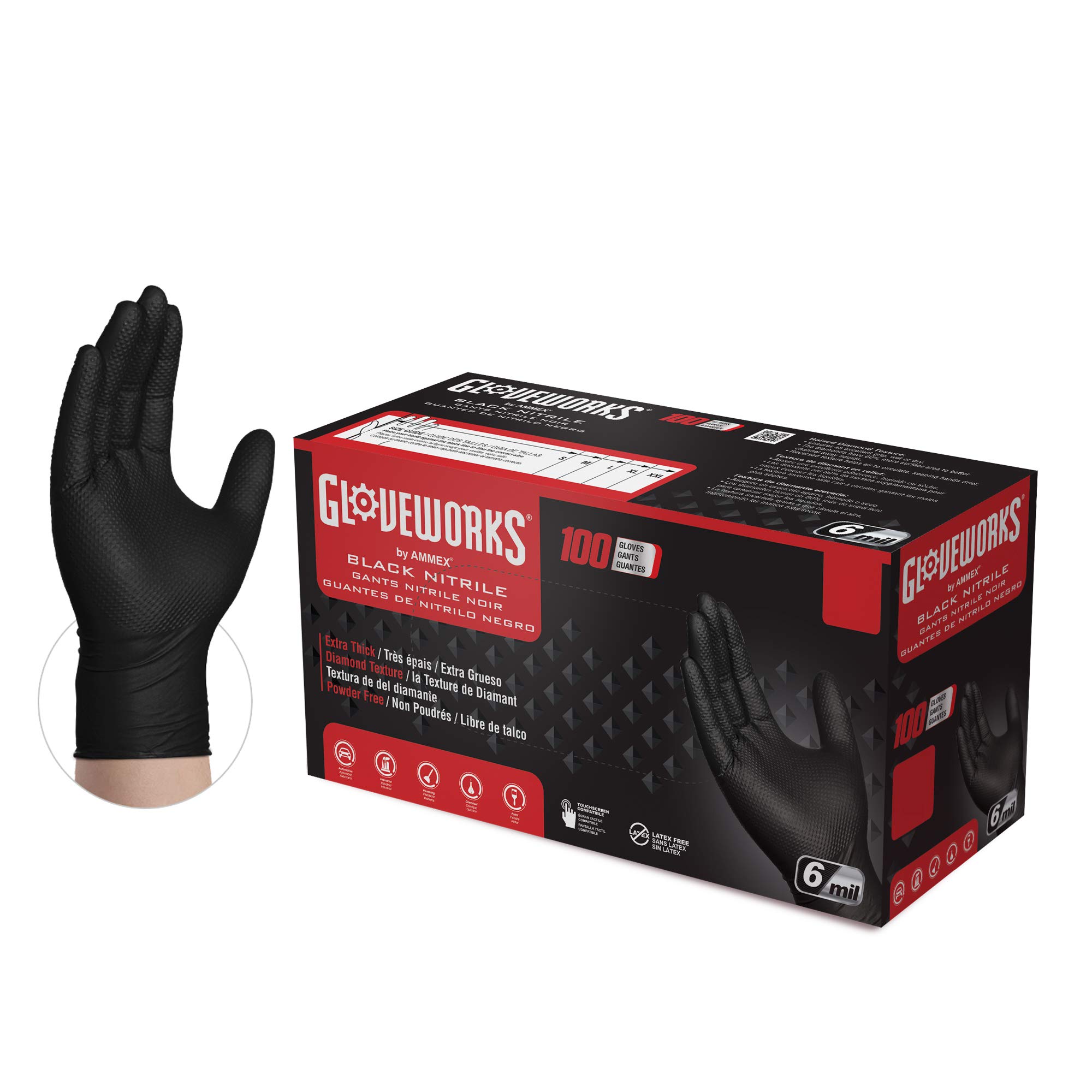 GLOVEWORKS HD Black Nitrile Industrial Disposable Glove...