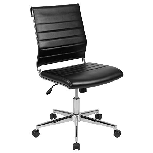 Flash Furniture Mid-Back Armless Black Ribbed LeatherSoft Swivel Conference Office Chair