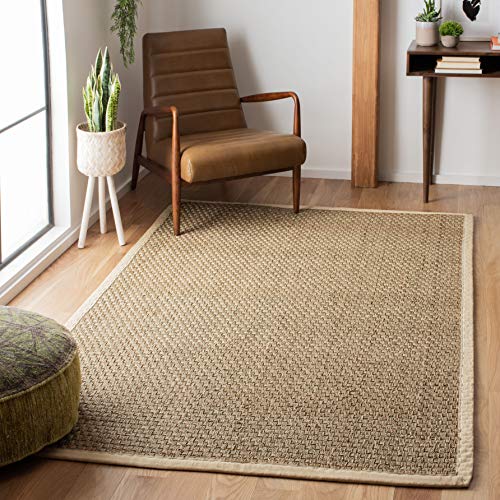 Safavieh Natural Fiber Collection NF114J Basketweave Natural and Ivory Summer Seagrass Square Area Rug (7' Square)
