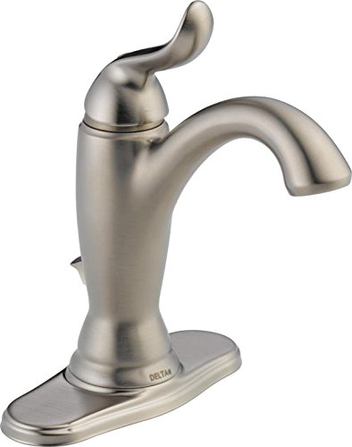 Delta Faucet Linden Single Hole Bathroom Faucet Brushed Nickel, Single Handle Bathroom Faucet, Diamond Seal Technology, Metal Drain Assembly, Stainless 594-SSMPU-DST