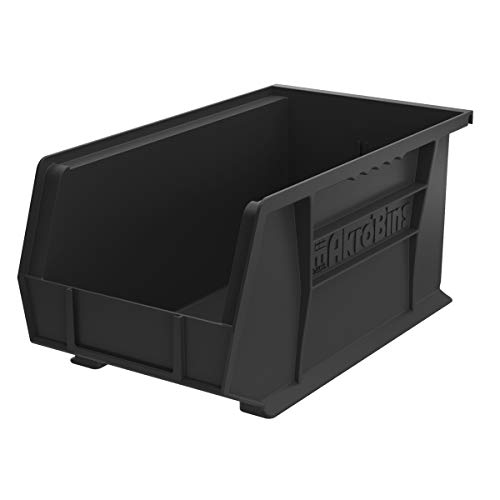 Akro-Mils 30240 AkroBins Plastic Storage Bin Hanging Stacking Containers, (15-Inch x 8-Inch x 7-Inch), Black, (12-Pack)