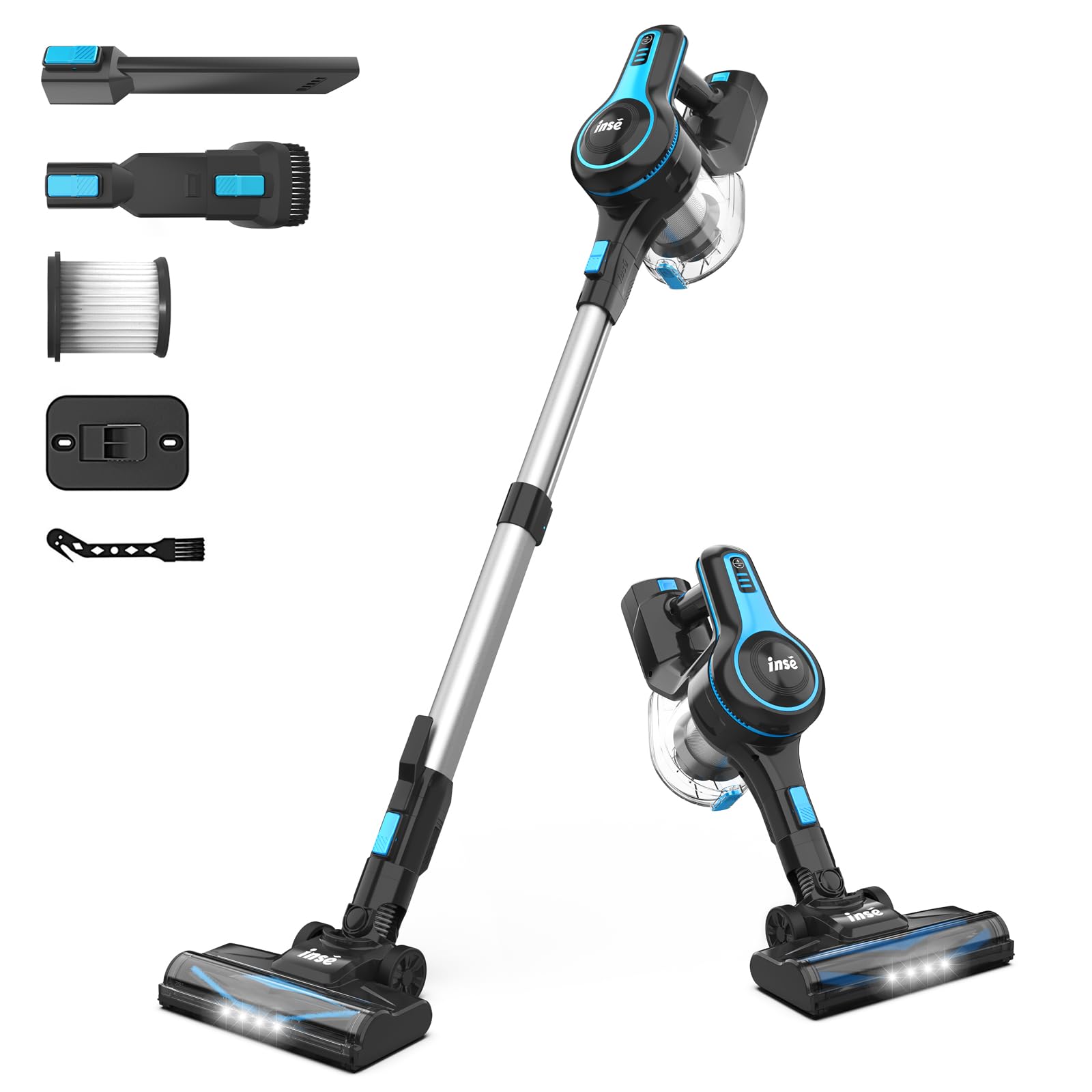 INSE Cordless Vacuum Cleaner, 6-in-1 Rechargeable Stick Vacuum with 2200 m-A-h Battery, Powerful Lightweight Vacuum Cleaner, Up to 45 Mins Runtime, for Home Hard Floor Carpet Pet Hair-N5S