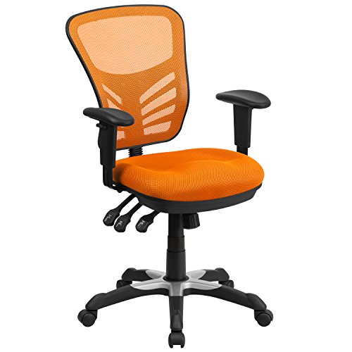 Flash Furniture Mid-Back Orange Mesh Multifunction Executive Swivel Ergonomic Office Chair with Adjustable Arms, BIFMA Certified